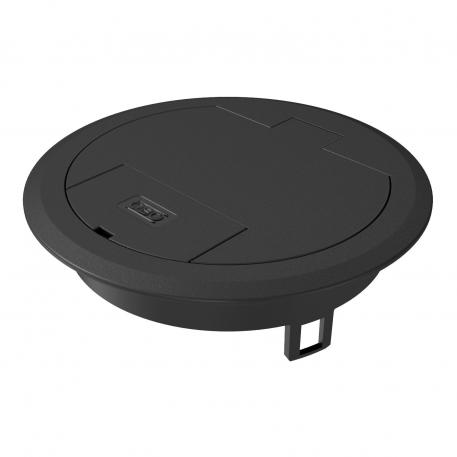 Service outlet with hinged cover and cord outlet, GES R2 Dry | Tool | IP40 | to 500 N | Graphite black; RAL 9011 | Polyamide